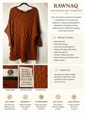 Women's Oversized Rust Orange Textured Knit Sweater